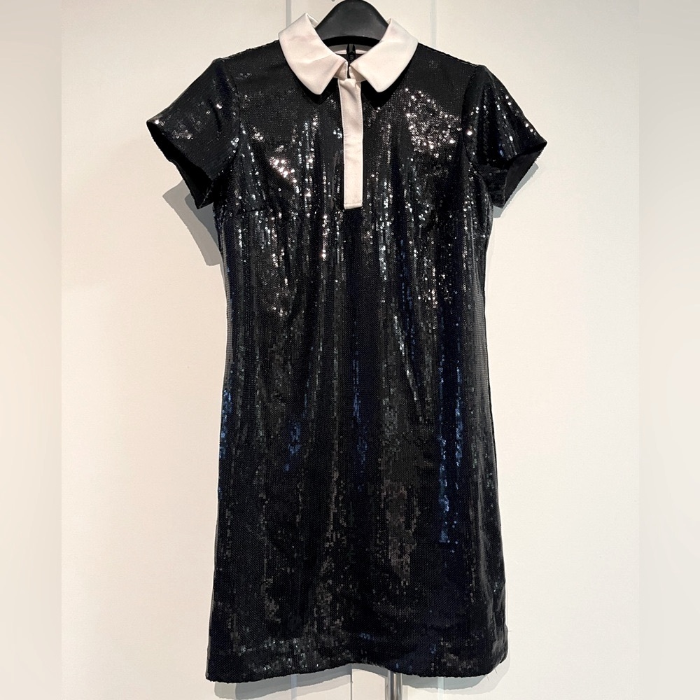 *NWT* Ann Taylor 🖤 XS Black Sequin Sheath Dress with Peter Pan Collar